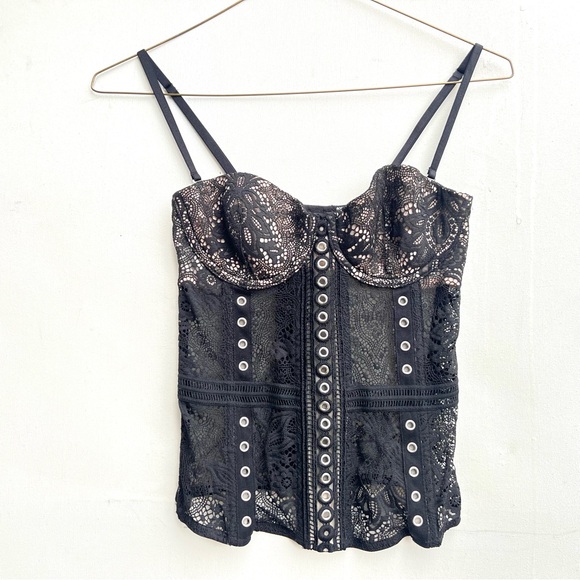 Victoria’s Secret black grommet lace boned bustier  32 B push up lk new top s - Picture 3 of 6